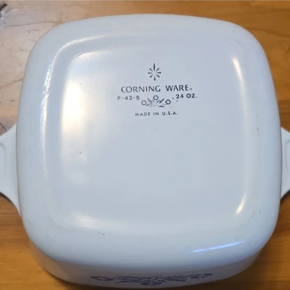 Set of 2 Corning Ware P-43-B 24 oz Square Casserole Dish White Blue USA